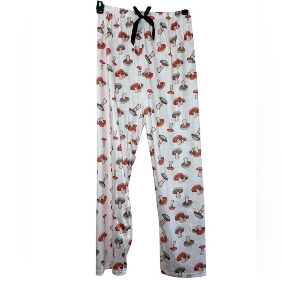 New white pink green red mushroom print 2-piece pajama top & pants set large - Picture 6 of 13